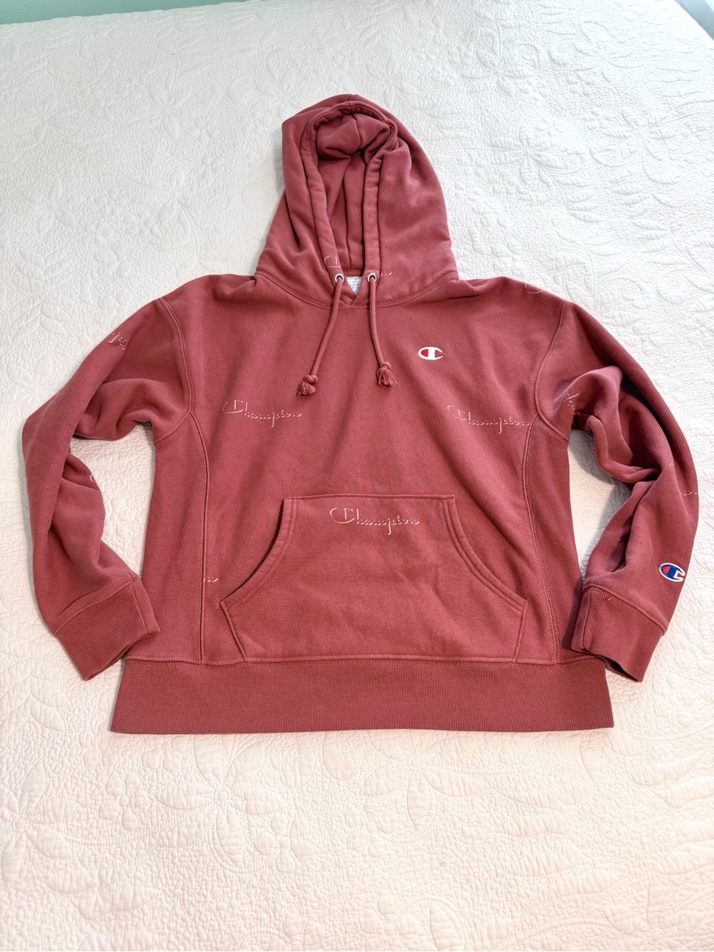 Champion reverse weave hoodie sweatshirt women’s medium all over print